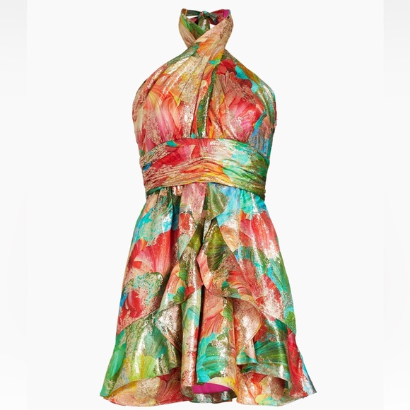 Ramy Brook Reuben Printed Metallic Halterneck Minidress - Picture 6 of 10